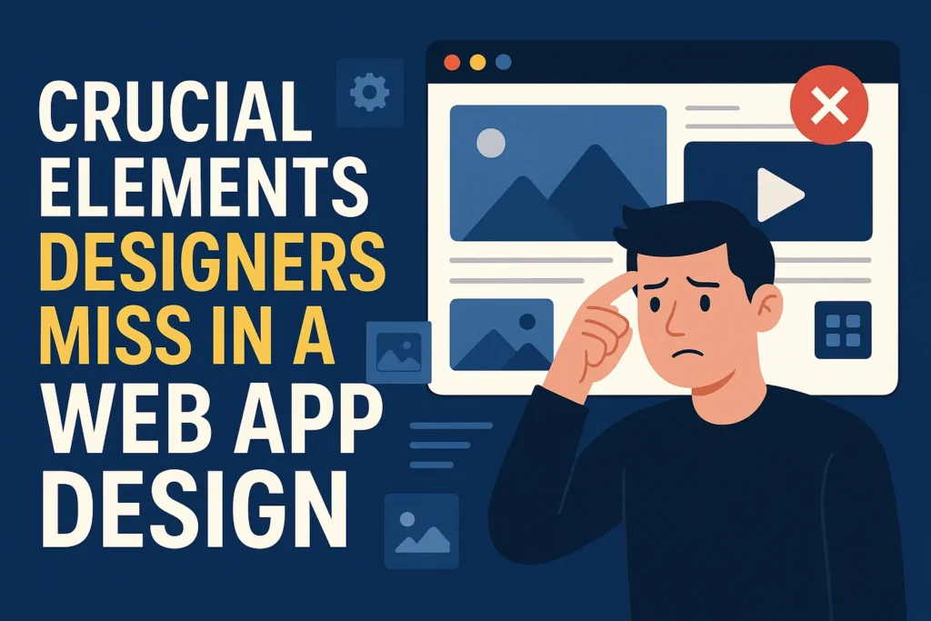 Designer reviewing web app screens, highlighting missed interface elements.